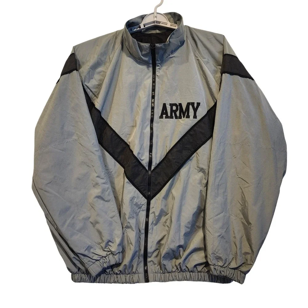 US Army IPFU Training‎ Jacket Grey Black Large Long Military Windbreaker